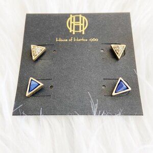 New House of Harlow 1960 Set of Two Blue & Gold Studs Earrings